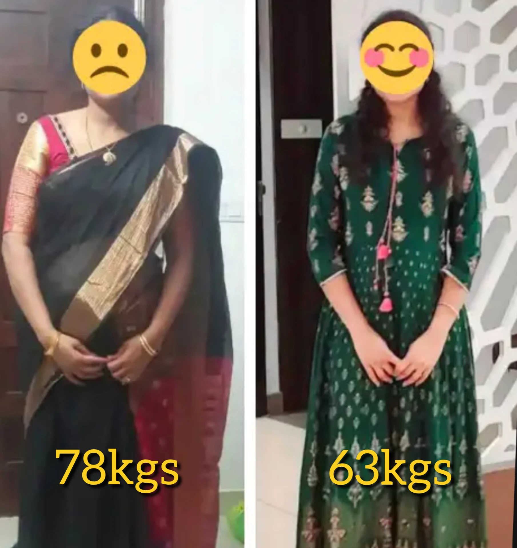 Client transformation: 78kg to 63kg — weight loss