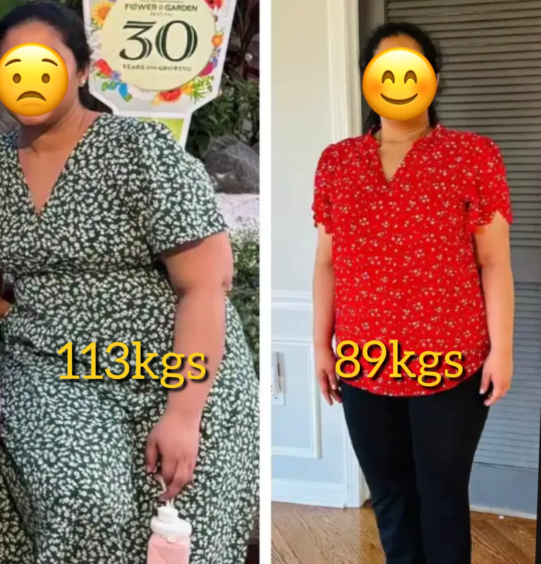 Client transformation: 113kg to 89kg — weight loss