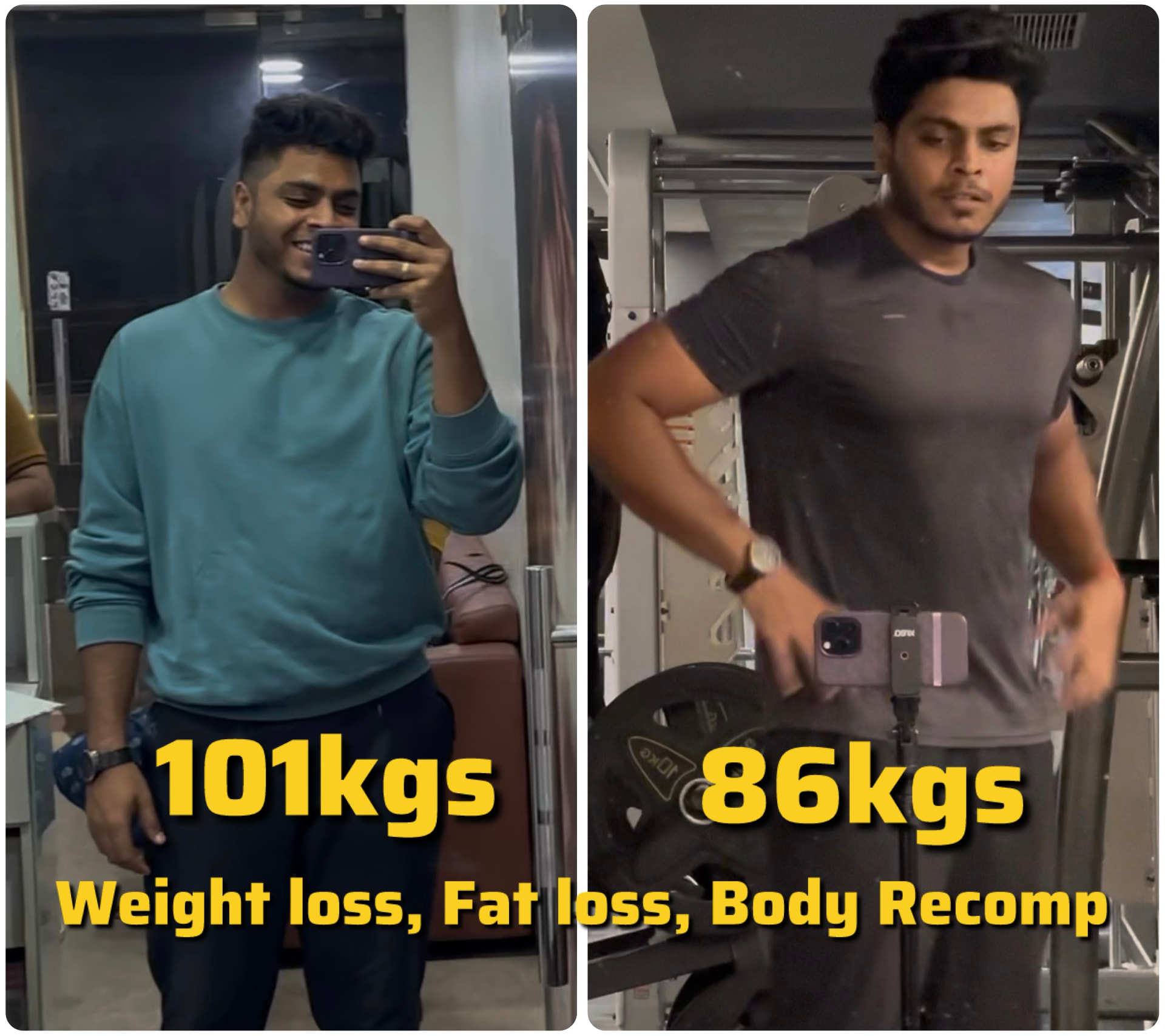 Client transformation: 101kg to 86kg — weight loss, fat loss, body recomposition